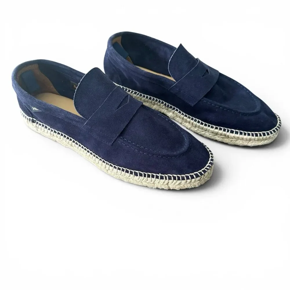 Harrys London Riviera Suede Espadrilles Men 43 1/2 EU 10.5 US Blue Penny Loafer